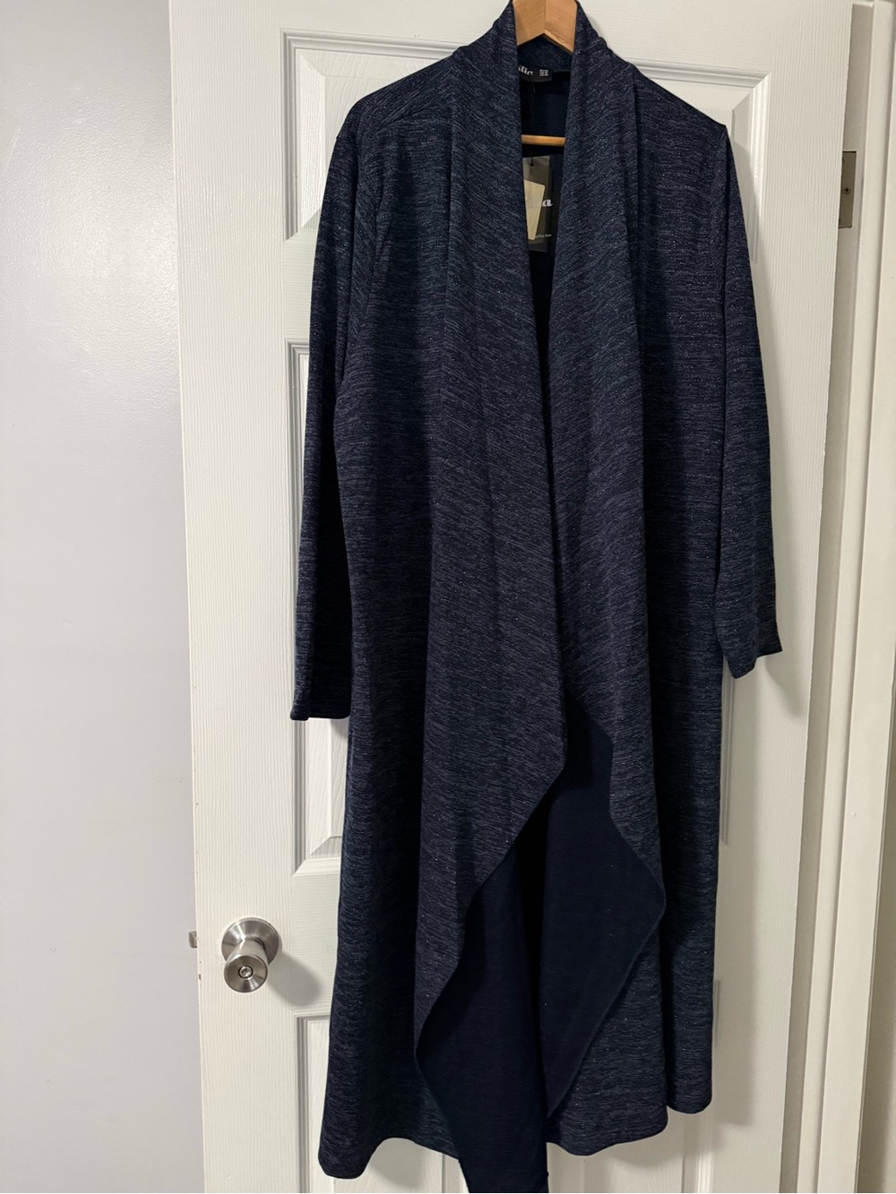 Alia Navy Open-Front Draped Cardigan